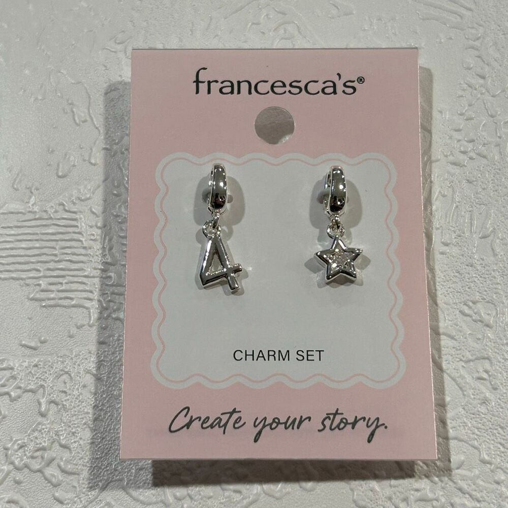 Francesca’s Silver Charm Set Star & Number 4 Hoop Charms Dainty Luxe Jewelry